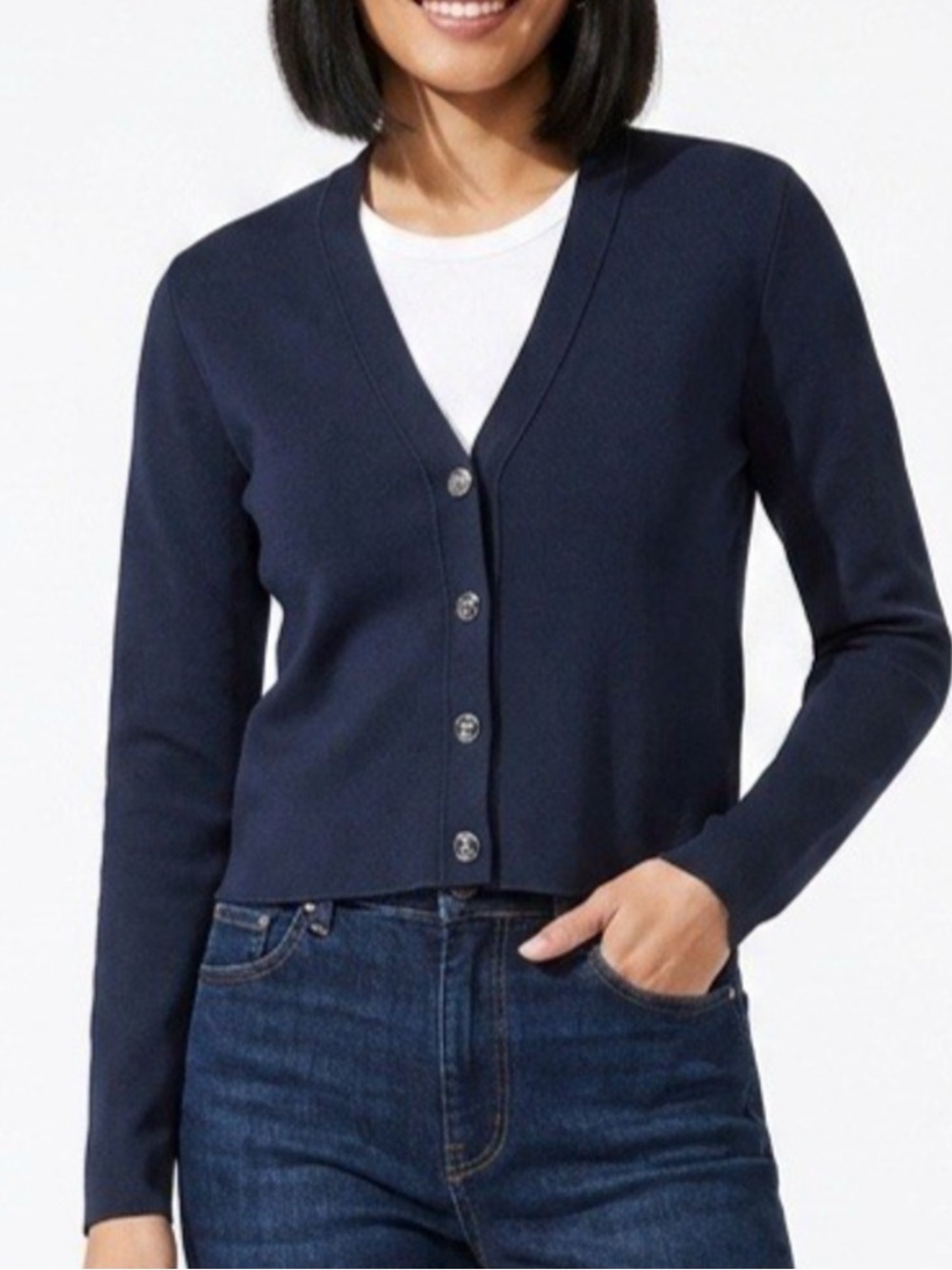 Louis Vuitton Uniform knit v-neck navy cropped cardigan medium  LV logo buttons